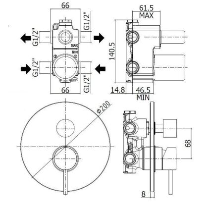 Paffoni - Bateria prysznicowa podtynkowa LIGHT ze stali nierdzewnej