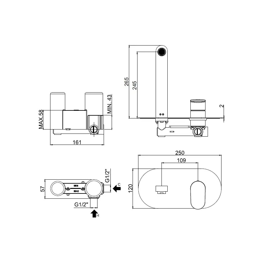 Paffoni - Bateria umywalkowa do montażu podtynkowego CANDY, chrom błyszczący