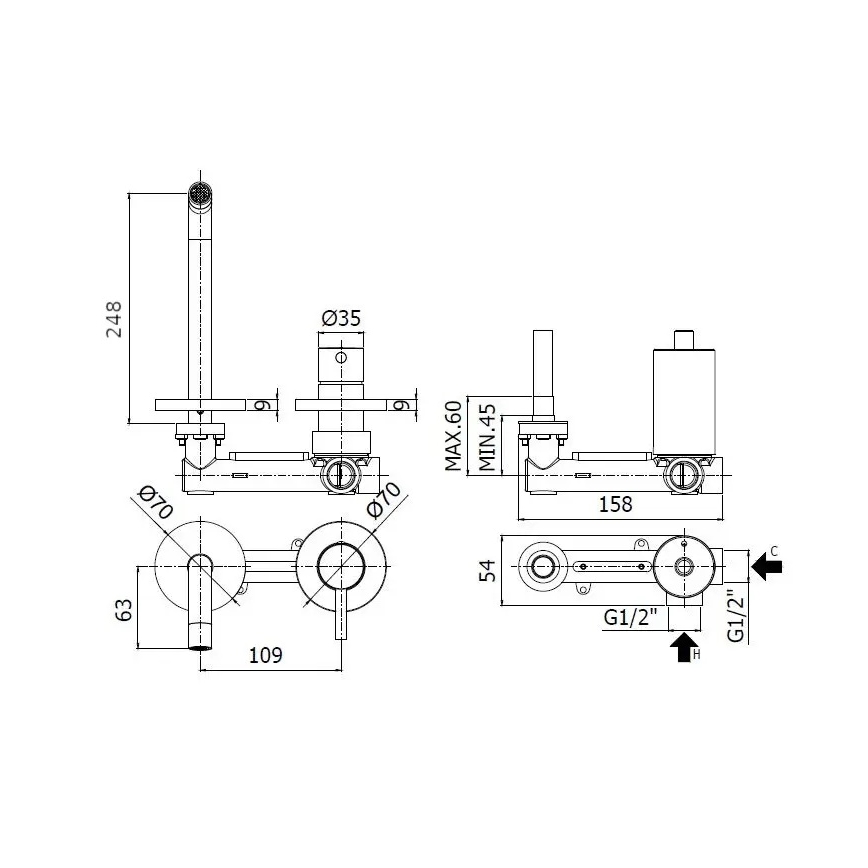 Paffoni - bateria umywalkowa do montażu podtynkowego LIGHT chrom błyszczący