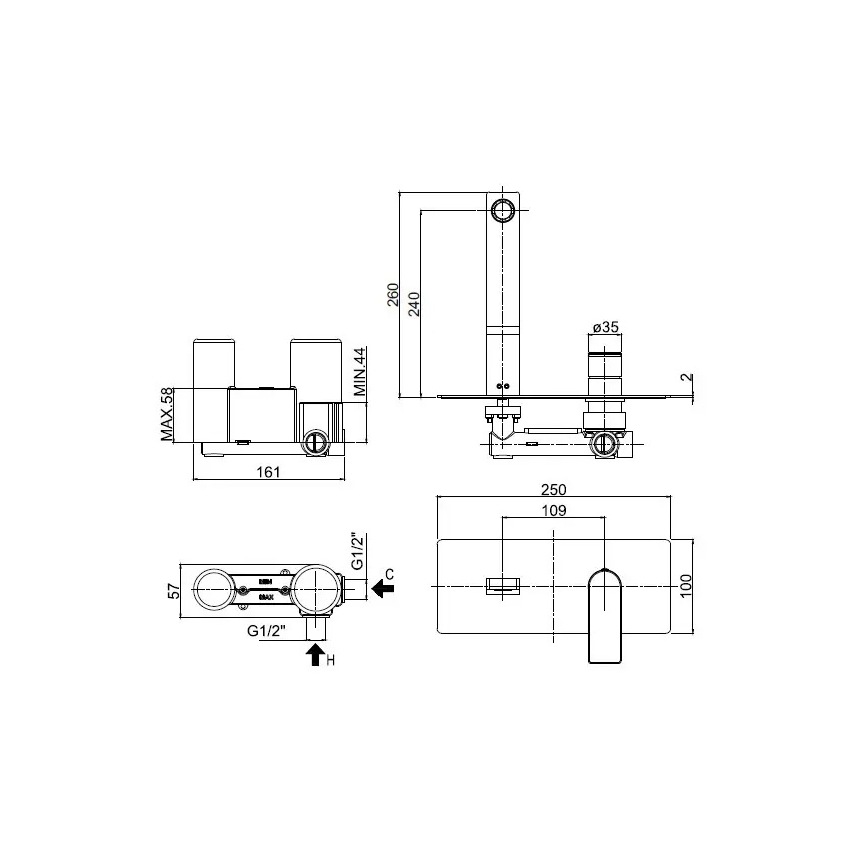Paffoni - Bateria umywalkowa do montażu podtynkowego TANGO chrom błyszczący