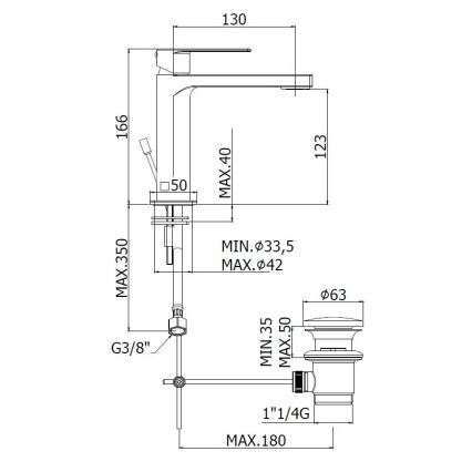 Paffoni - Bateria umywalkowa TANGO z korkiem odpływowym, stal nierdzewna