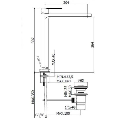 Paffoni - Bateria umywalkowa TANGO z zestawem odpływowym, chrom błyszczący