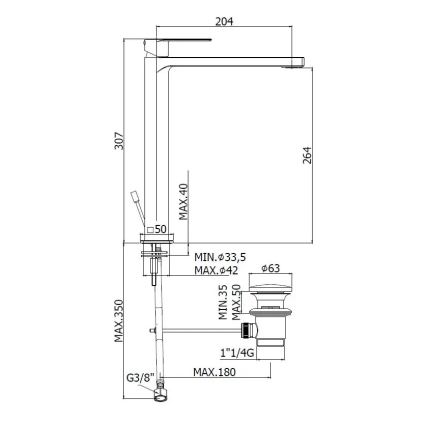 Paffoni - bateria umywalkowa TANGO ze stali nierdzewnej z korkiem odpływowym