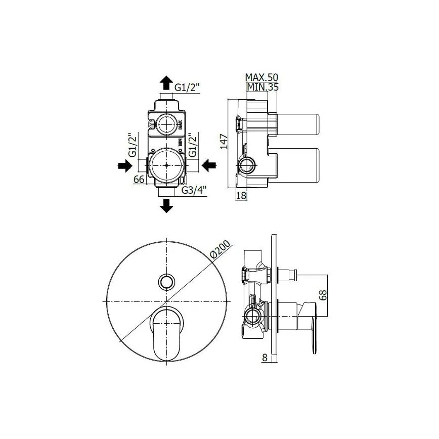 Paffoni - Bateria wannowa do montażu podtynkowego CANDY, chrom błyszczący