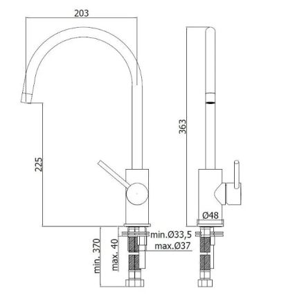 Paffoni - Bateria zlewozmywakowa LIGHT 36,3 cm błyszczący chrom