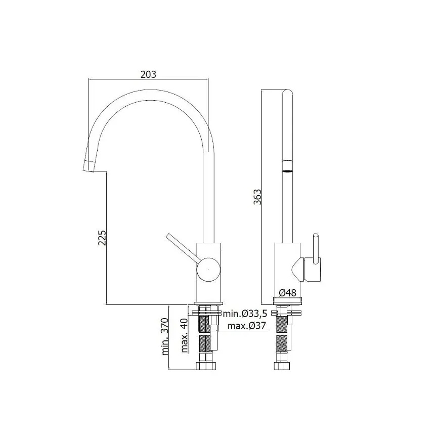 Paffoni - Bateria zlewozmywakowa LIGHT 36,3 cm błyszczący chrom