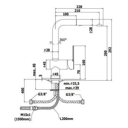 Paffoni - Bateria zlewozmywakowa z wyciąganą słuchawką RINGO 29,2 cm czarna