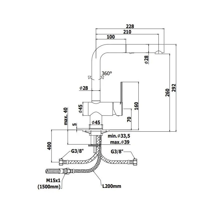 Paffoni - Bateria zlewozmywakowa z wyciąganą słuchawką RINGO 29,2 cm czarna
