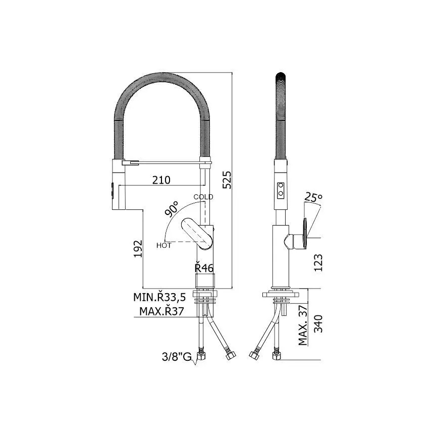 Paffoni - Bateria zlewozmywakowa z wyciąganą wylewką prysznicową CANDY 52,5 cm błyszczący chrom