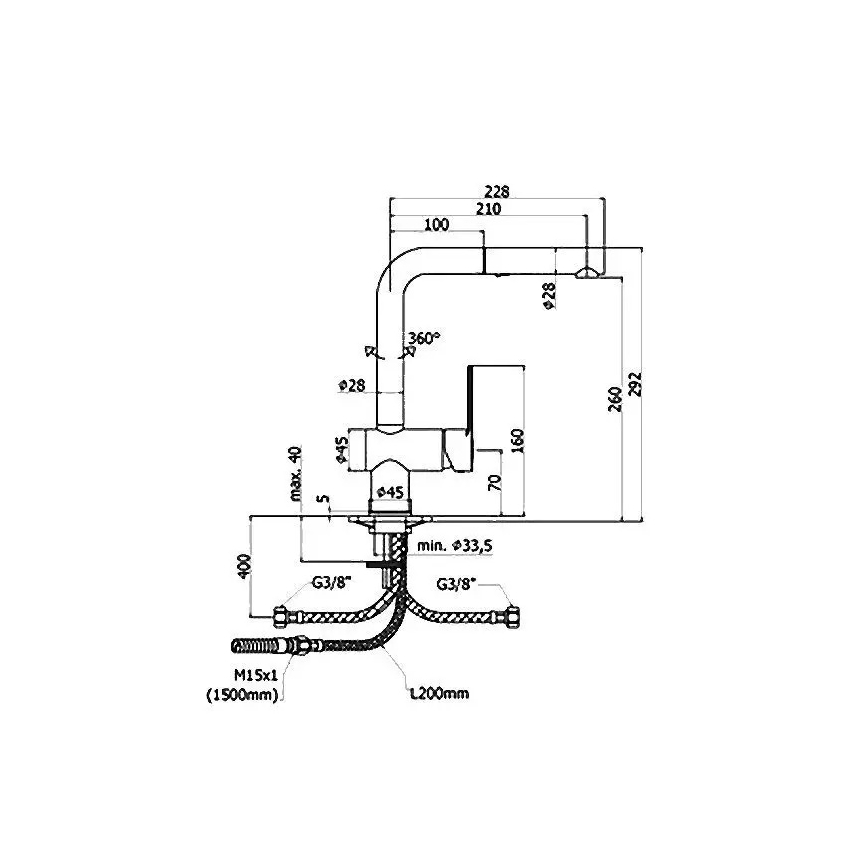 Paffoni - Bateria zlewozmywakowa z wyciąganą wylewką RINGO 29,2 cm