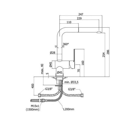 Paffoni - Bateria zlewozmywakowa z wysuwaną wylewką RINGO 28,6 cm