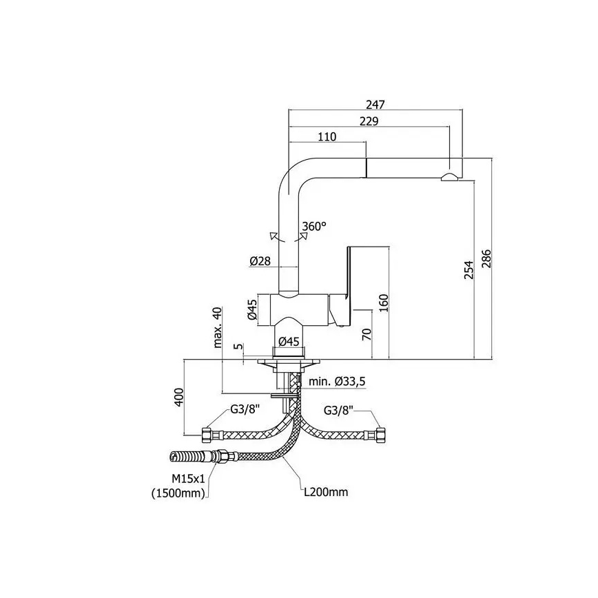 Paffoni - Bateria zlewozmywakowa z wysuwaną wylewką RINGO 28,6 cm