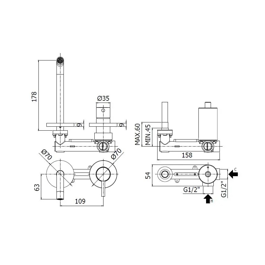 Paffoni - podtynkowa bateria umywalkowa LIGHT czarna