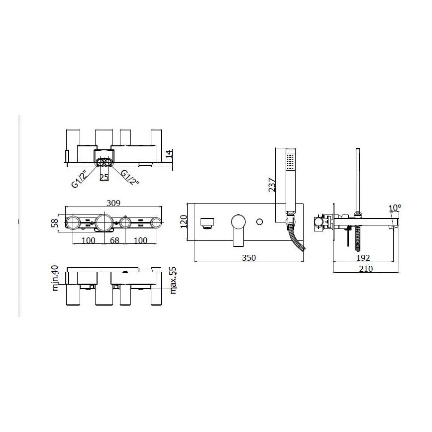 Paffoni - Zestaw wannowy z baterią do montażu podtynkowego TANGO chrom błyszczący