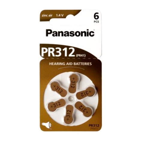 Panasonic - 6 szt. Baterie do aparatów słuchowych PR-312 1,4V