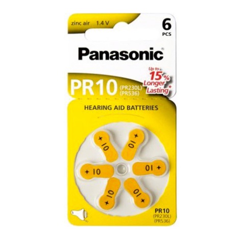 Panasonic - 6 szt. Baterii do aparatów słuchowych PR-10 1,4V