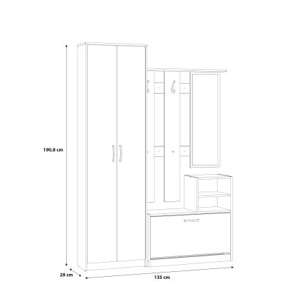 Panel przedpokojowy KAVI z lustrem, dąb artisan