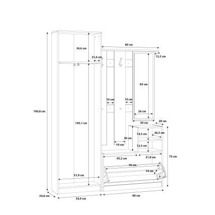 Panel przedpokojowy KAVI z lustrem, dąb artisan