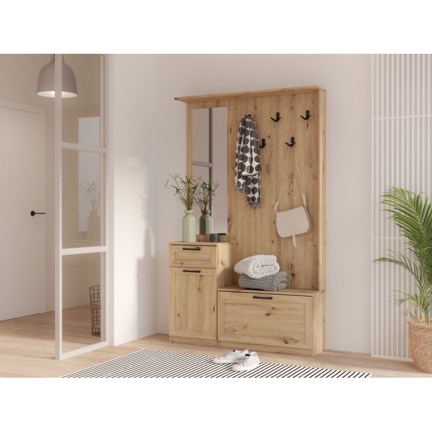 Panel przedpokojowy z lustrem KAVI, dąb artisan