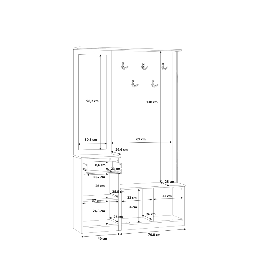 Panel przedpokojowy z lustrem KAVI, dąb artisan