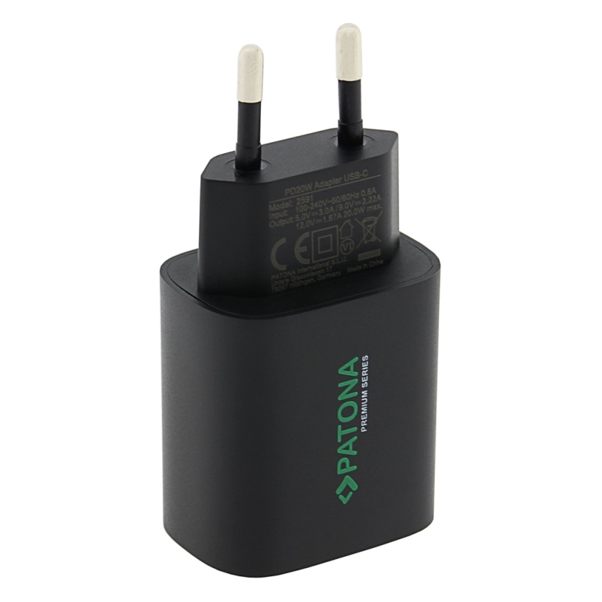 PATONA - Adapter do ładowania USB-C Power delivery 20W/230V czarny