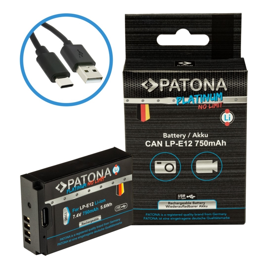PATONA - Akumulator Canon LP-E12 750mAh Li-Ion Platinum ładowanie USB-C