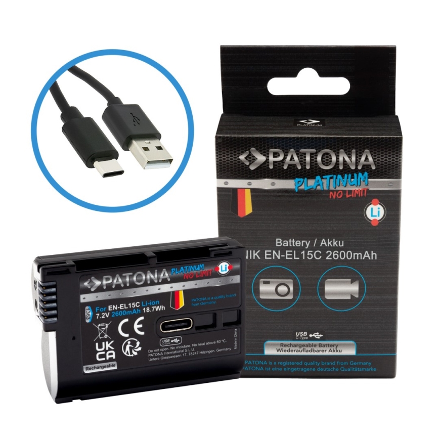PATONA - Akumulator do Nikon EN-EL15C 2600 mAh Li-Ion Platynowy USB-C