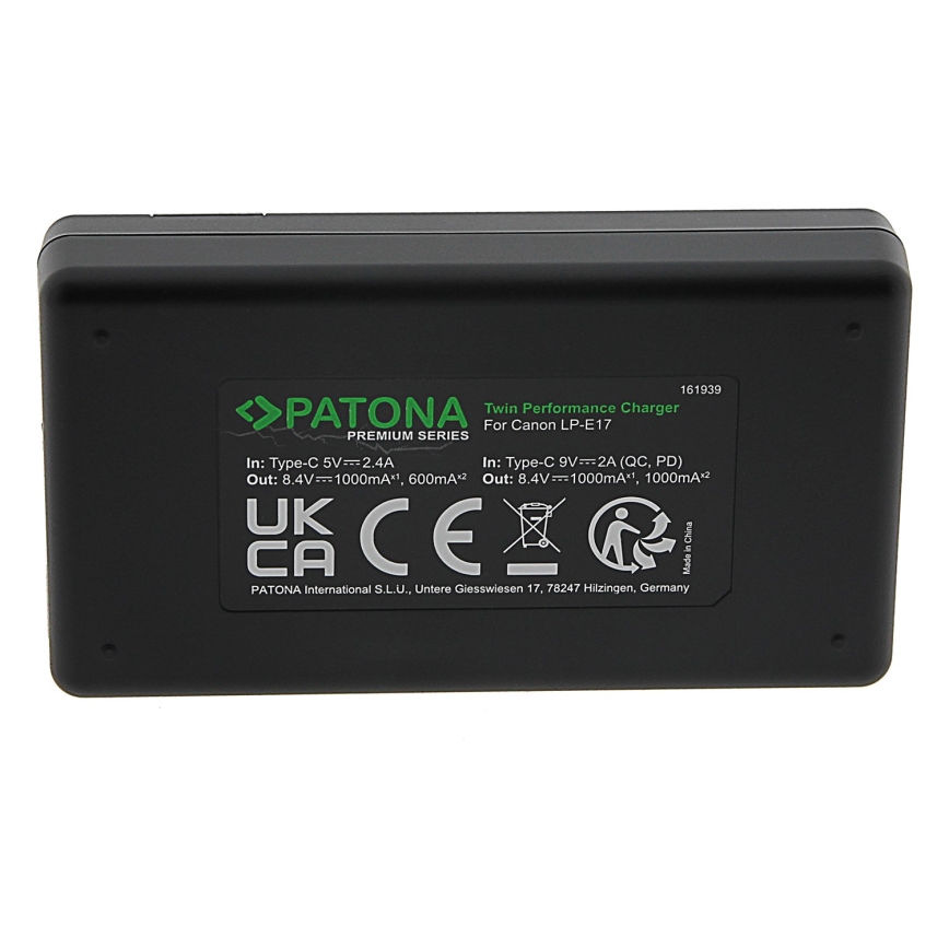 PATONA - Szybka ładowarka Dual Canon LP-E17 + USB-C kabel 0.6m