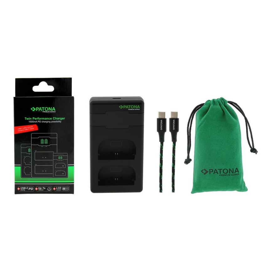 PATONA - Szybka ładowarka Dual Canon LP-E6 + kabel USB-C 0,6m