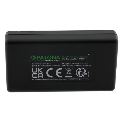 PATONA - Szybka ładowarka Dual Olympus BLX-1 + kabel USB-C 0,6m