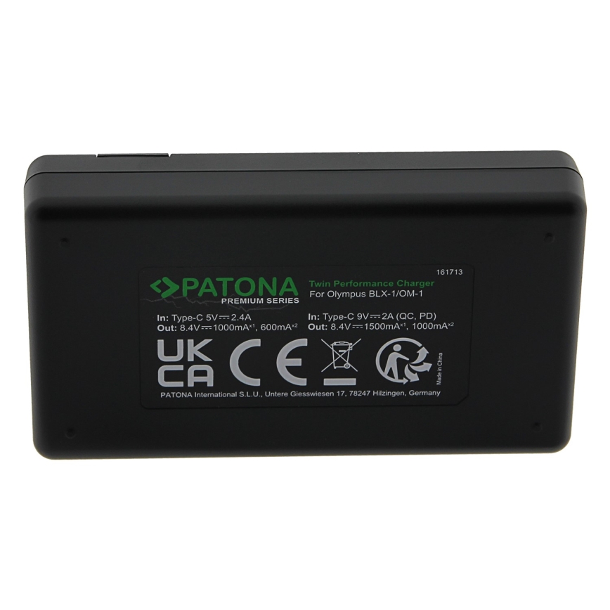 PATONA - Szybka ładowarka Dual Olympus BLX-1 + kabel USB-C 0,6m