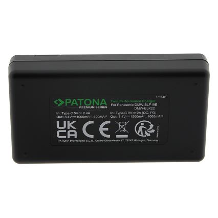 PATONA - Szybka ładowarka Dual Panasonic DMW-BLF19 + kabel USB-C 0,6m