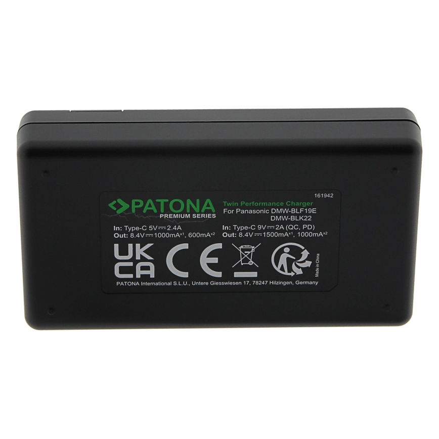 PATONA - Szybka ładowarka Dual Panasonic DMW-BLF19 + kabel USB-C 0,6m