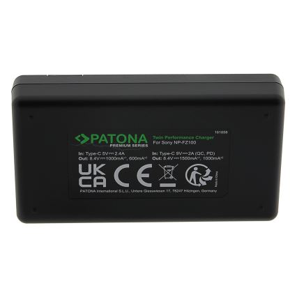 PATONA - Szybka ładowarka Dual Sony NP-FZ100 + kabel USB-C 0,6m