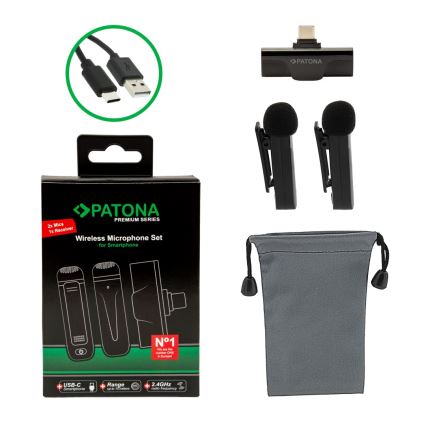 PATONA - ZESTAW 2x Mikrofon bezprzewodowy z klipsem do smartfonów USB-C 5V 50 mAh