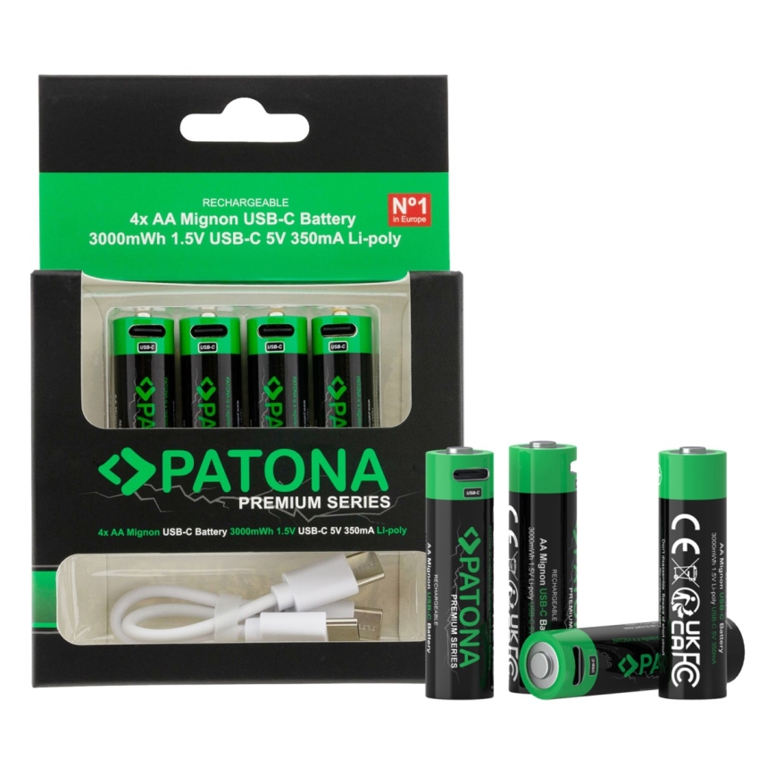 PATONA - ZESTAW 4x Akumulator AA/LR6 Li-Pol 2000mAh 1,5Vs z USB-C ładowaniem