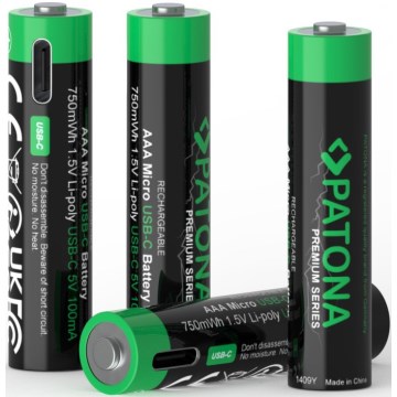 PATONA - ZESTAW 4x Akumulator AAA/LR03 Li-Pol 500mAh 1,5V z USB-C ładowaniem