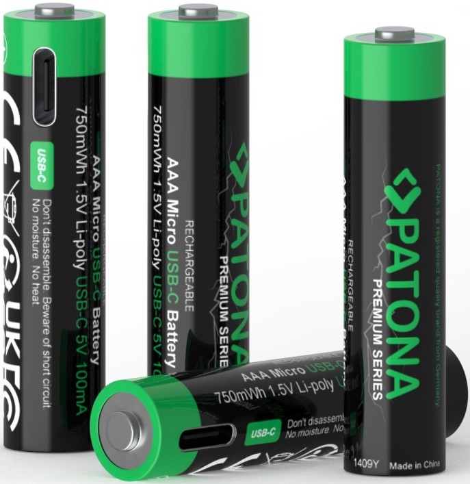 PATONA - ZESTAW 4x Akumulator AAA/LR03 Li-Pol 500mAh 1,5V z USB-C ładowaniem