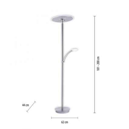Paul Neuhaus 673-55 - LED Lampa podłogowa ściemnialna ARTUR 2xLED/21W/230V+1xLED/6W chrom błyszczący