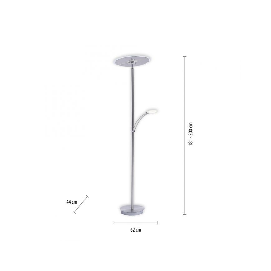 Paul Neuhaus 673-55 - LED Lampa podłogowa ściemnialna ARTUR 2xLED/21W/230V+1xLED/6W chrom błyszczący