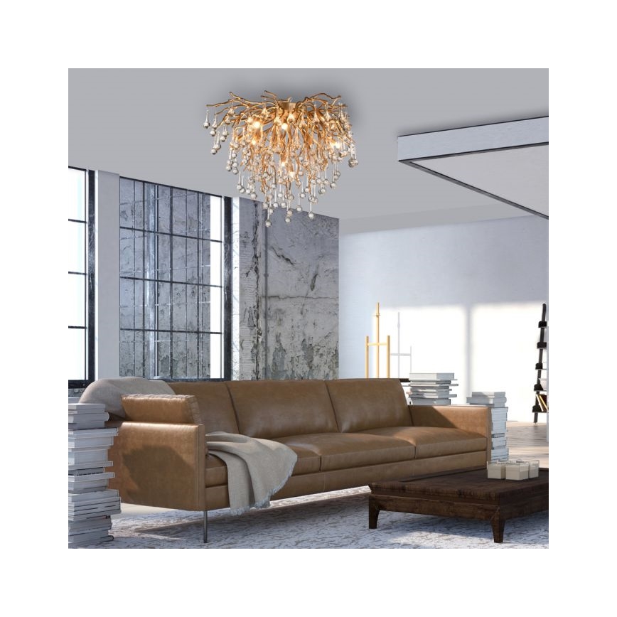 Paul Neuhaus 8091-11 - Żyrandol natynkowy ICICLE 9xG9/40W/230V śr. 50 cm mosiądz