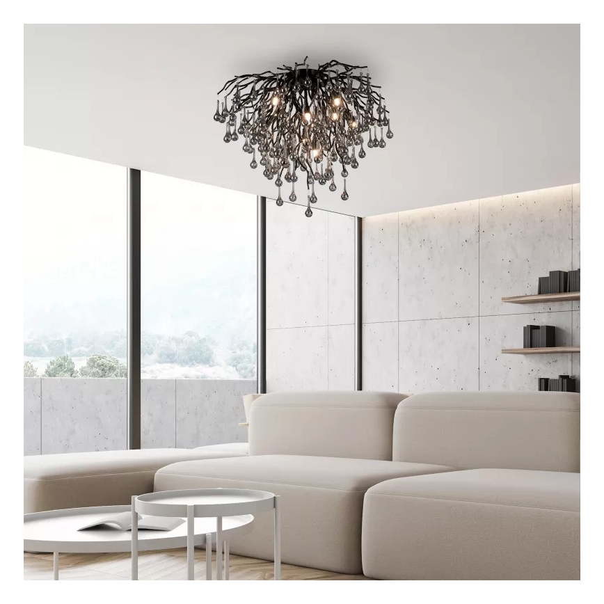 Paul Neuhaus 8091-18 - Przysufitowy żyrandol ICICLE 9xG9/40W/230V Ø 50 cm czarny