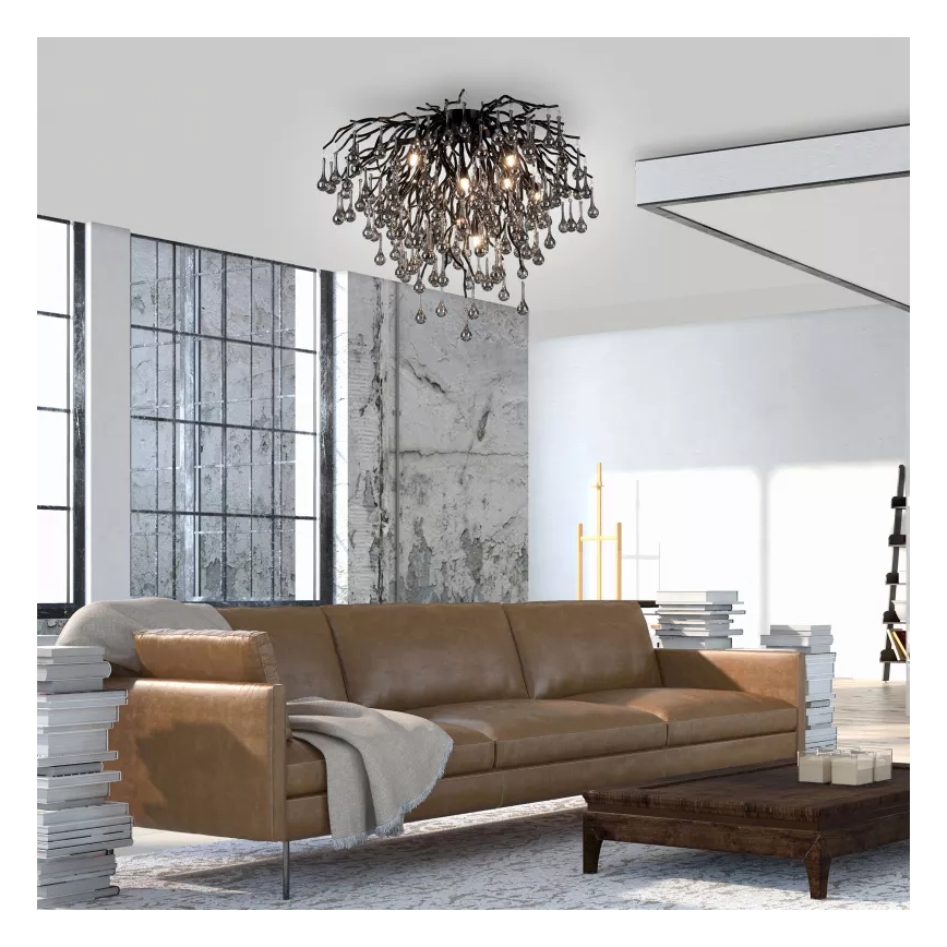 Paul Neuhaus 8091-18 - Przysufitowy żyrandol ICICLE 9xG9/40W/230V Ø 50 cm czarny