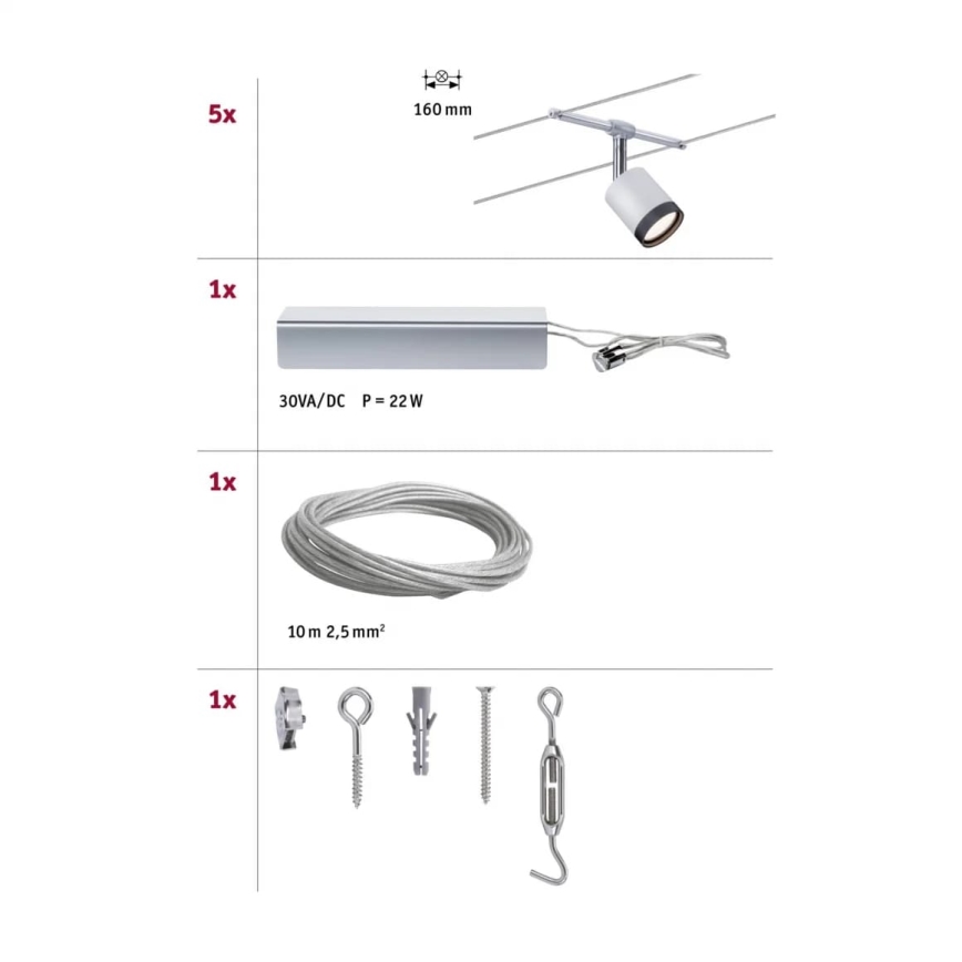 Paulmann 3981 - ZESTAW 5xLED/4W Kompletny system linkowy TUBE 230V matowy chrom/czarny