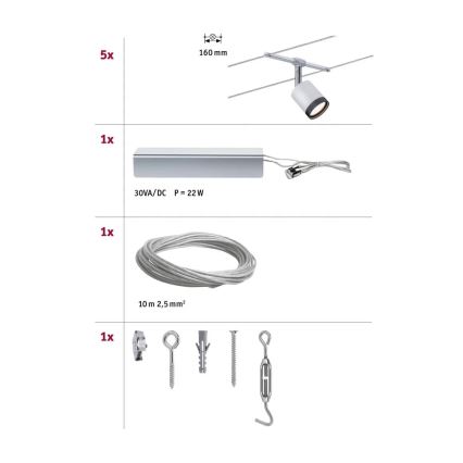 Paulmann 3981 - ZESTAW 5xLED/4W Oświetlenie punktowe do systemu sznurkowego TUBE 230V