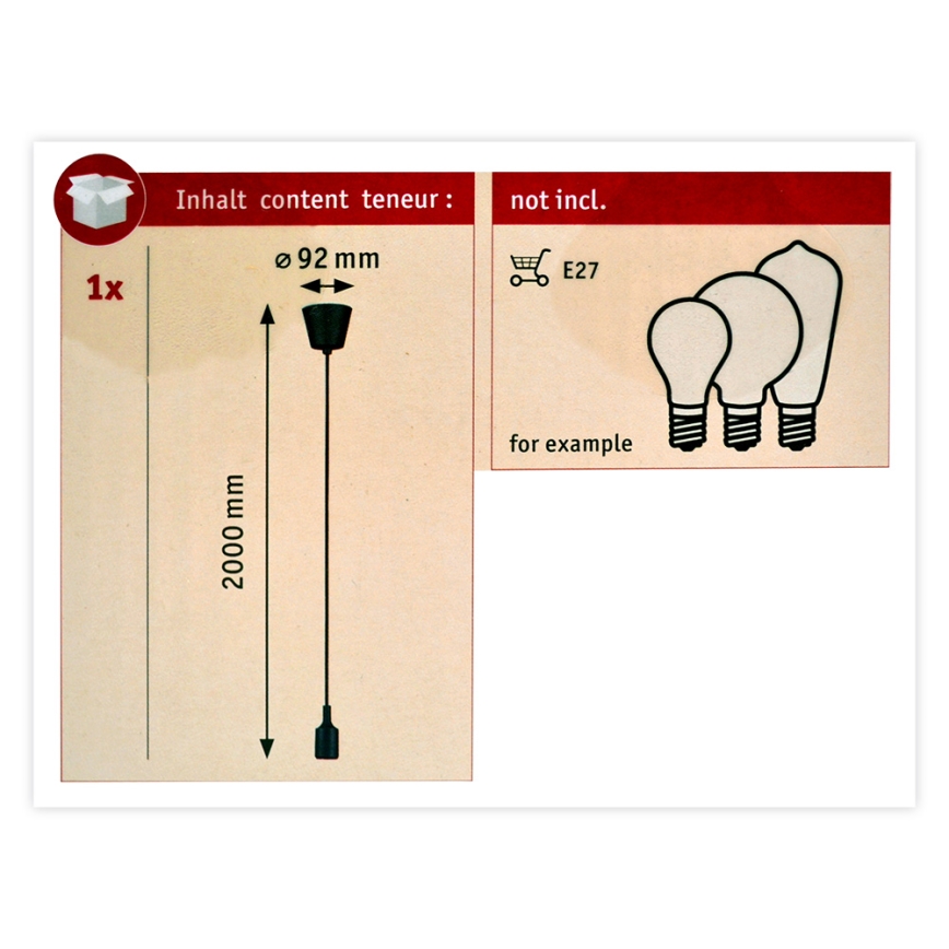 Paulmann 50346 - Kabel zasilający NEORDIC 1xE27/20W/230V IP44
