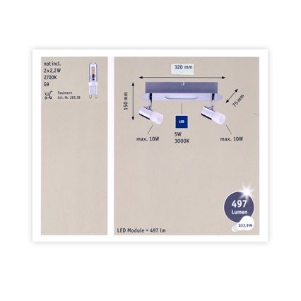 Paulmann 666.47 - LED Oświetlenie punktowe 2xG9/10W/230V + LED/5W