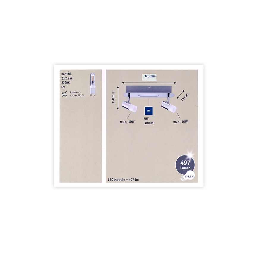 Paulmann 66647 - Oprawa punktowa LED 2xG9/10W/230V + LED/5W