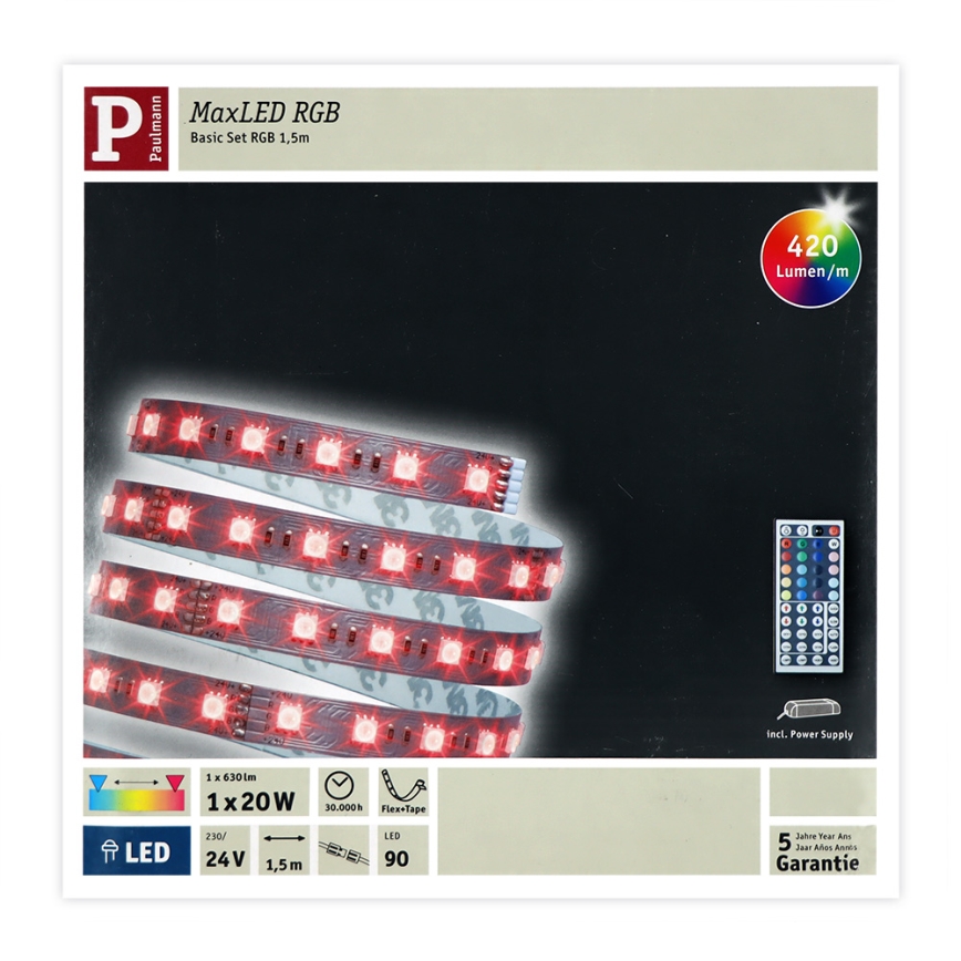 Paulmann 70587 - Taśma LED RGB/20W ściemnialna MAXLED 1,5m 230V + pilot zdalnego sterowania