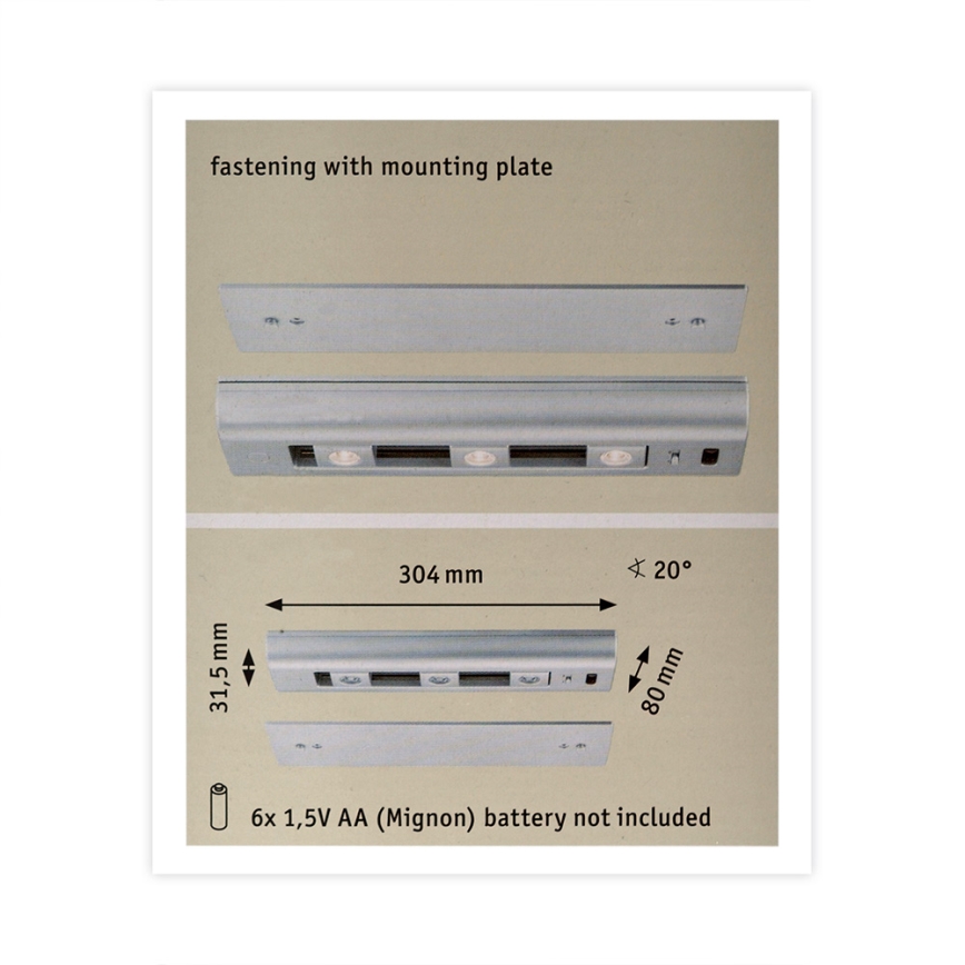 Paulmann 70640 - 3×LED/0,5W Ściemniane oświetlenie do szafy SLIDE 6xAA